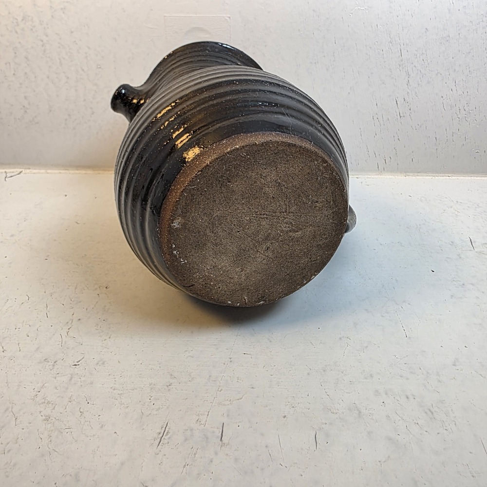 Vintage Studio‎ Pottery Black Glazed Stoneware Pitcher Ribbed Handcrafted Jug - Picture 7 of 10